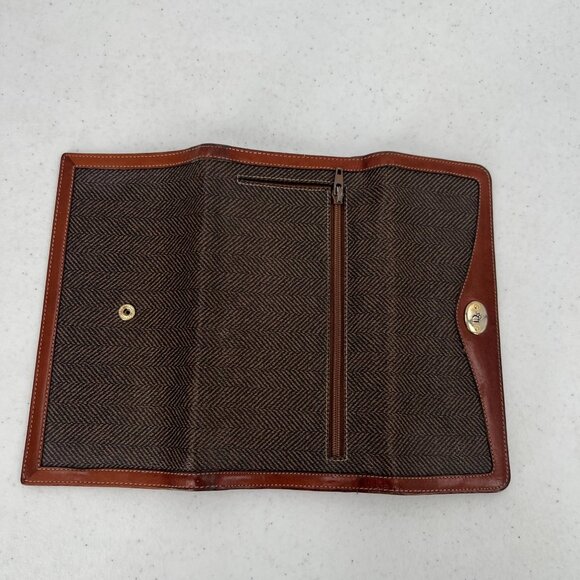 Vtg Christian Dior Herringbone Wallet Clutch Brown Leather Made in Spain - Picture 4 of 14